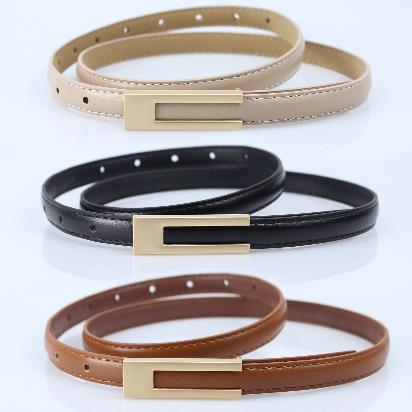 韩版女细腰带金属平滑扣百搭时尚设计感配裙子牛仔裤窄款装饰皮带