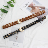 饰圆扣裤 百搭学生装 带潮 女士腰带凹造型设计金属多孔皮带时尚 韩版