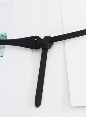 打结腰带女士韩国版简约百搭配裙子pu软皮带细复古ins港风窄绑带