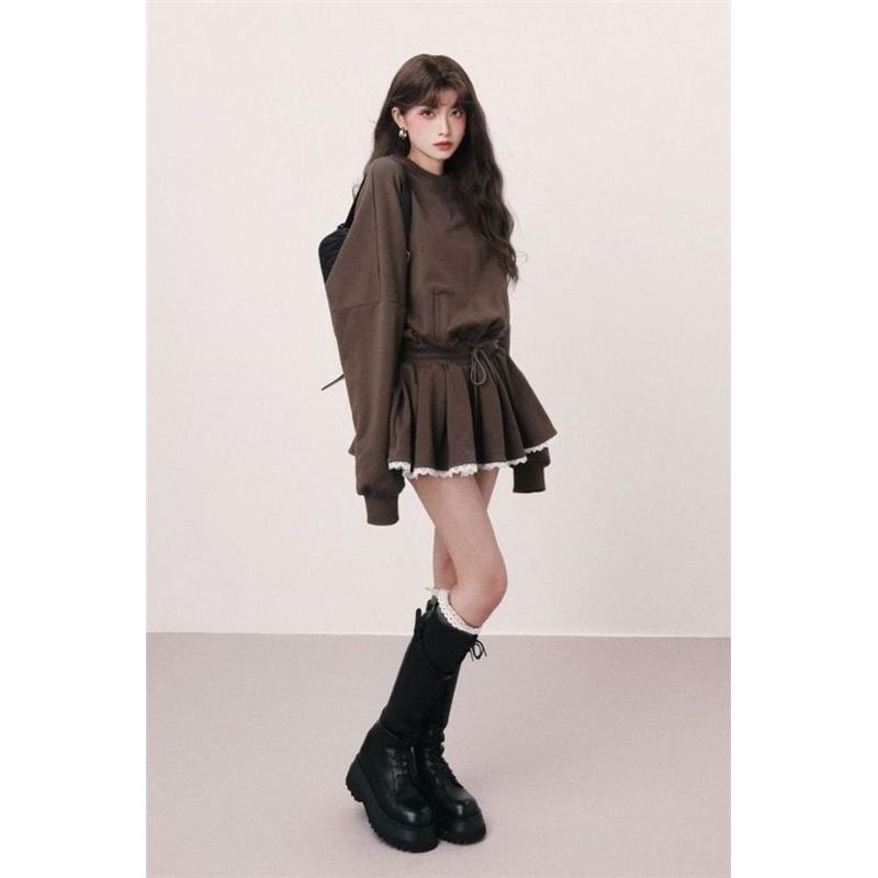 辣妹长袖连衣裙韩版时尚假两件短裙女春秋时尚新款遮肉显瘦蓬蓬裙
