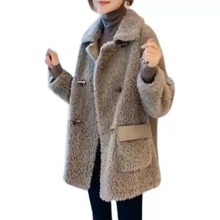 保暖洋气拼接减龄大衣 加绒加厚外套女时尚 羊羔毛外套2022冬季 新款