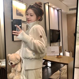 白色羽绒服保暖外套 气质设计感小众拼接毛衣短款 2025秋冬新款 法式