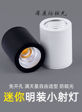 黑色led明装迷你防眩小射灯cob微型吸顶3W5W瓦免开孔超小天花筒灯