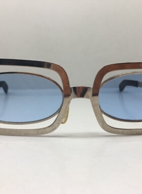 70年代意大利银色合金个性方框太阳镜玻璃镜片墨镜