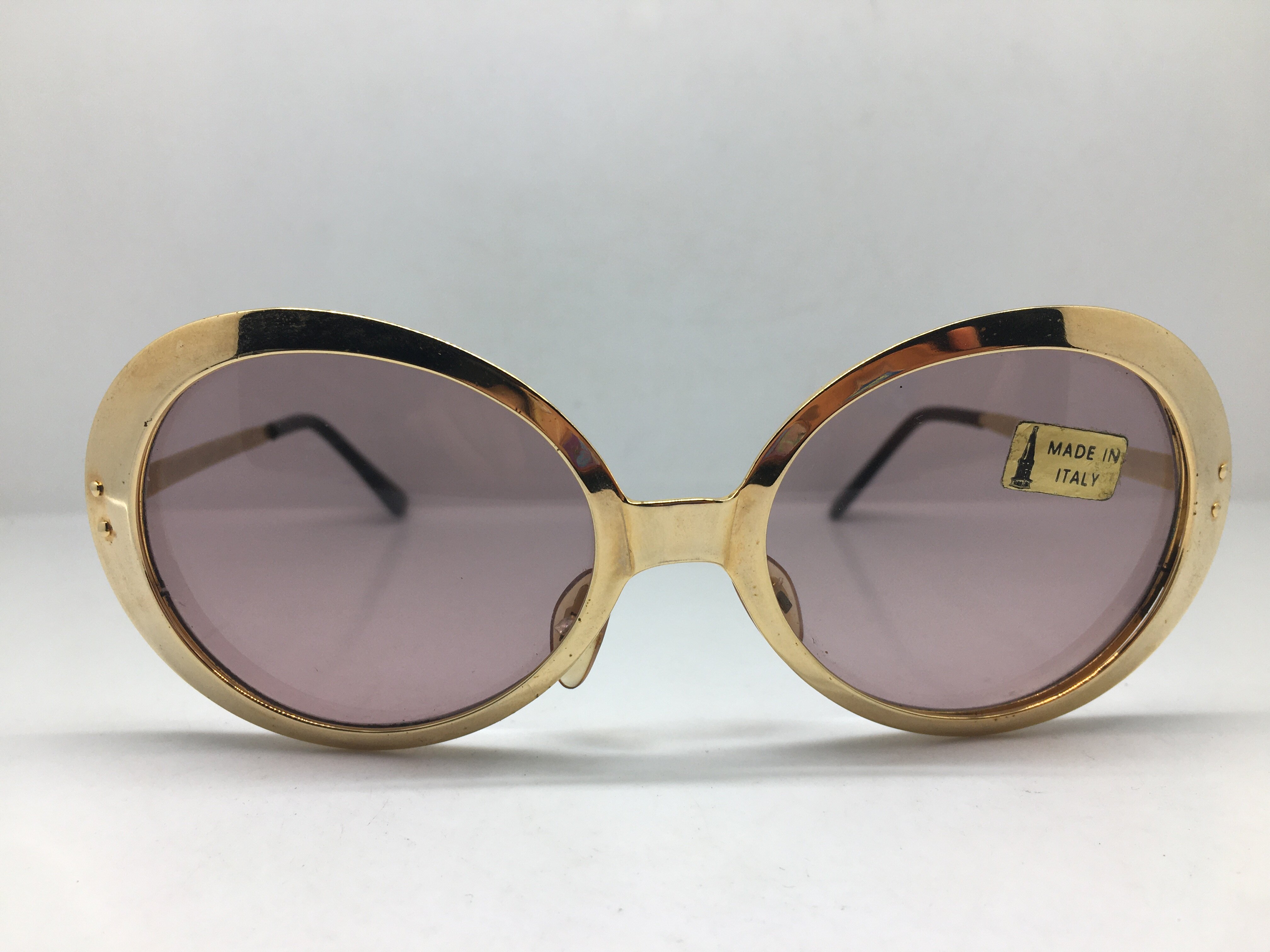 中古六十年代意大利金色合金圆形墨镜男女通用墨镜
