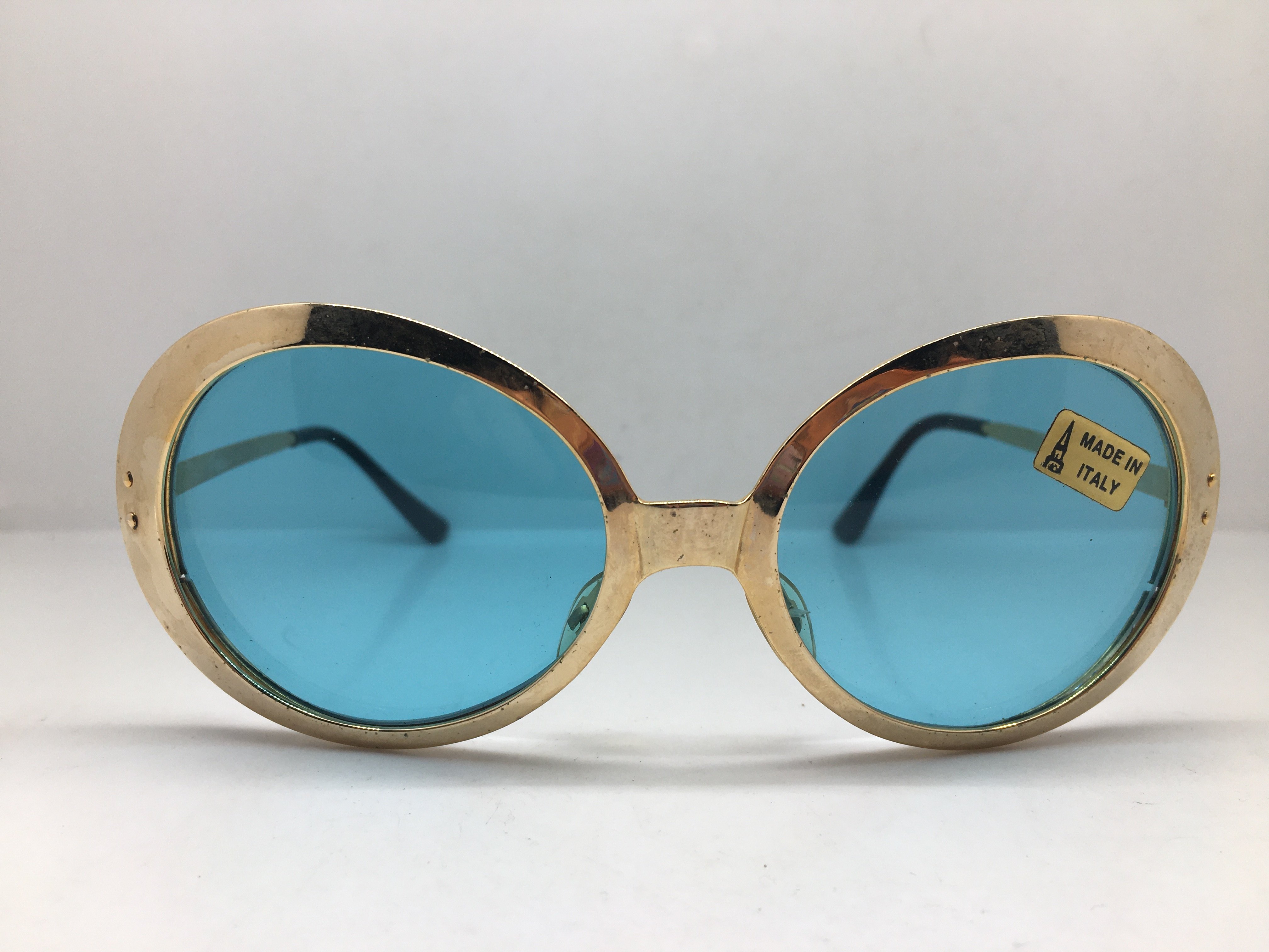 中古六十年代意大利金色合金圆形墨镜男女通用墨镜