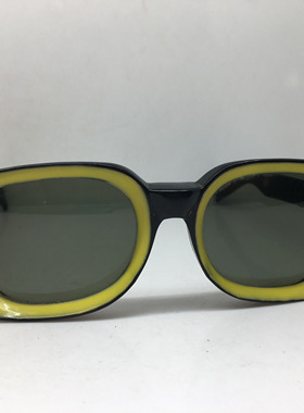 70年代意大利产黑色黄色手工板材太阳镜墨镜玻璃镜片