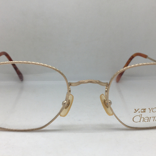 中古young 金色精美花纹不规则方形框眼镜通用近视镜架 charmant