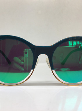 zele蓝绿色复古圆框猫眼太阳眼镜悬空设计墨镜