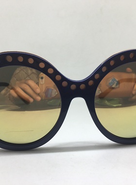 vintage手工深蓝色板材大框圆形太阳镜墨镜
