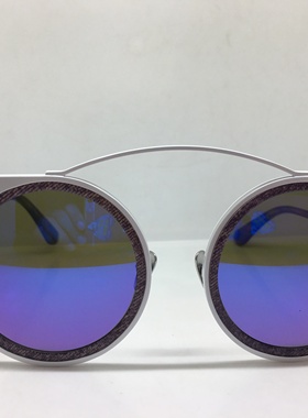 E8510S EJE Optico Sistema 白色圆框太阳镜灰格子包边彩膜墨镜