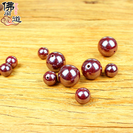 湘西朱砂原石帝王砂晶体四代透光紫金砂朱砂散珠圆珠手链饰品配件