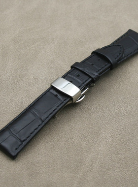 皇冠店 香港TimeKing  蝴蝶扣表带 TK真皮表带18 19 20 22mm 黑色