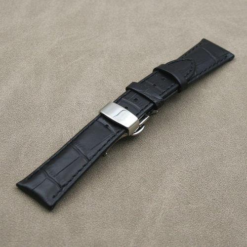 蝴蝶扣表带Timeking黑色真皮表带