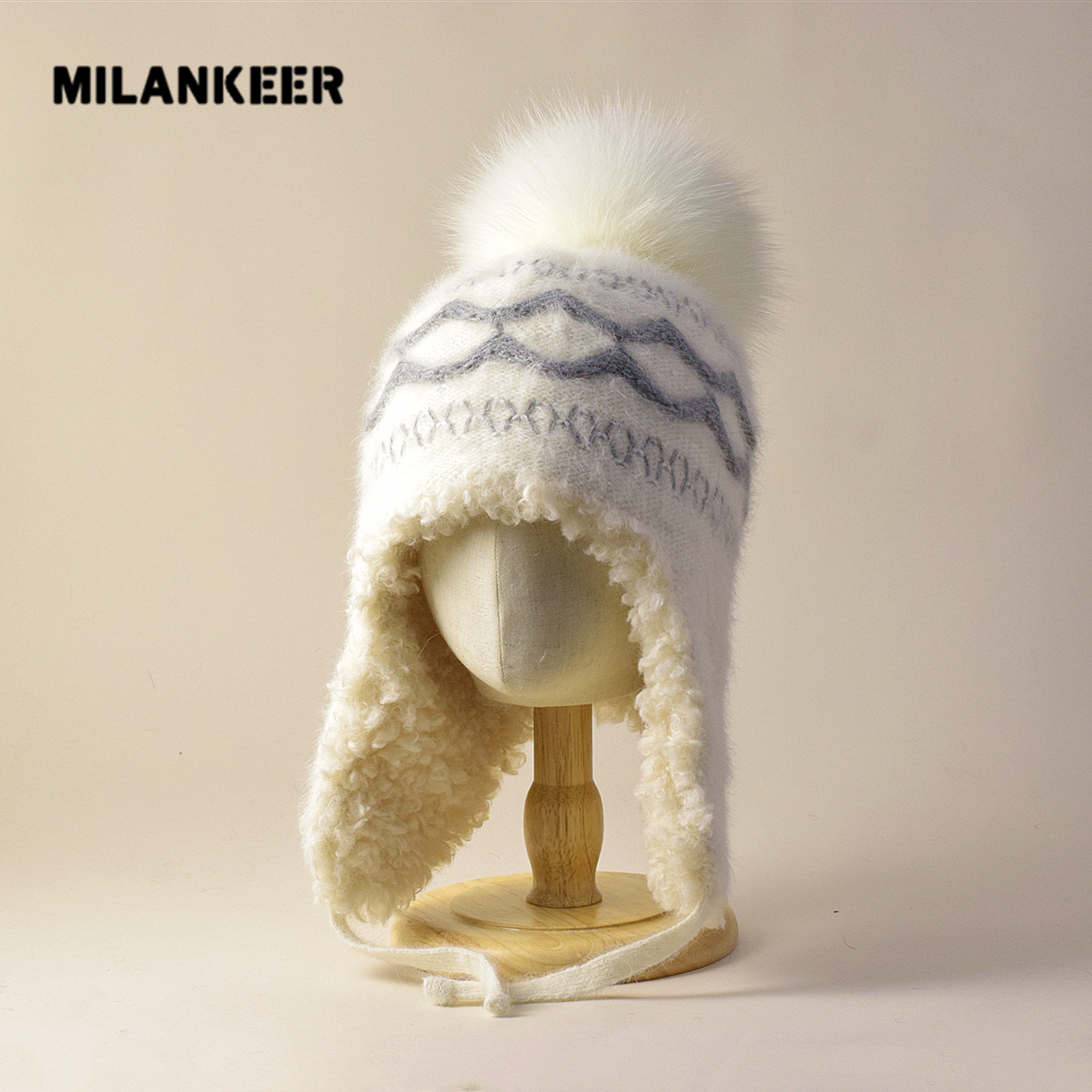 双层狐狸毛球帽冬季加绒护耳保暖