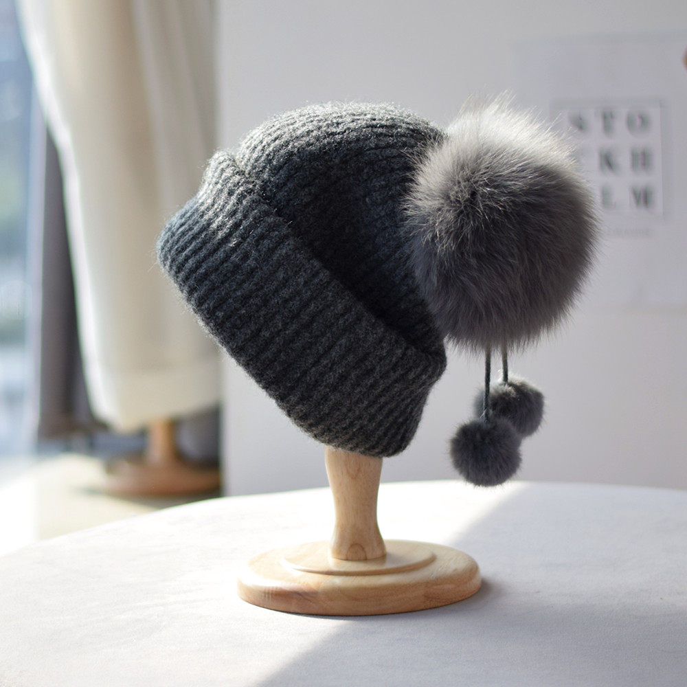 逛街针织帽女毛球韩版秋冬