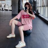 宽松显瘦瑜伽服短袖 大码 速干衣专业跑步健身训练服 女夏季 运动套装