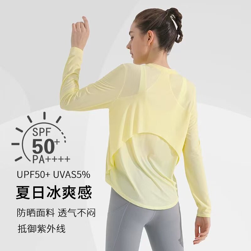 运动长袖T恤防晒设计感瑜伽服罩衫健身上衣宽松速干衣健美网球衫