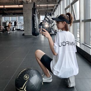 遮臀 运动T恤中长款 宽松大码 胖mm女健身服瑜伽服上衣速干跑步罩衫