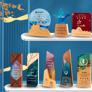木质水晶奖杯定 制炫彩树脂金属儿童奖杯实木公司年会颁奖奖杯