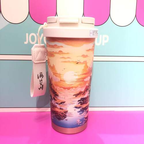 手拎国风咖啡杯316不锈钢陶瓷覆层520ml双饮好清洗保温杯可车载