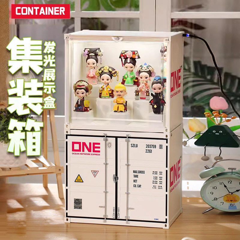 集装箱发光展示盒boxone方形潮玩盲盒泡泡玛特公仔模型手办收纳盒