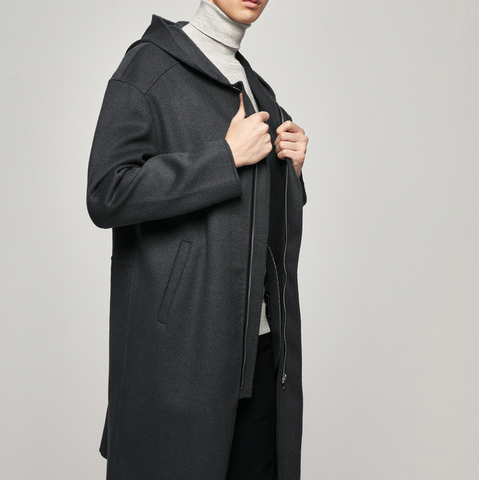 G家秋冬款男士商务时尚大气长款大衣百搭简约拉链呢料外套6524G/