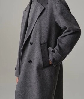 （鸟）重磅推荐~秋冬男士保暖翻领绵羊毛大衣撞色设计C4405/K5