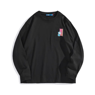 男士 联名款 宽松圆领纯棉长袖 T恤卡通黑白色打底衫 C1424 鸟