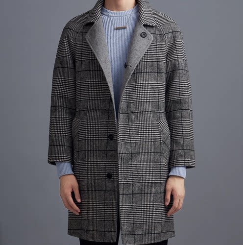 G家冬季男士灰格中长款毛呢大衣男士潮牌可双面穿外套6755K/GX9