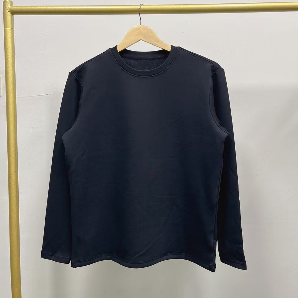 刺绣修复~男女秋冬季万搭黑白纯色热力拼接加绒圆领长袖T恤厚保暖