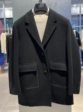 G家商场秋冬男士商务休闲棉羊毛黑色大衣中长双面呢外套6002J/C5