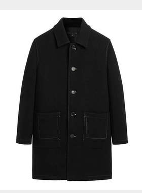 轻奢澳毛~秋冬男士休闲翻领羊毛呢大衣中长款明线外套潮A4120/K5