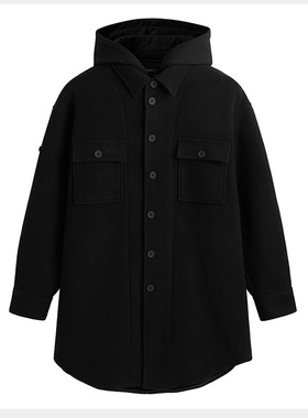 秋冬男士休闲羊毛大衣外套宽松中长连帽工装羊绒呢大衣94551F15