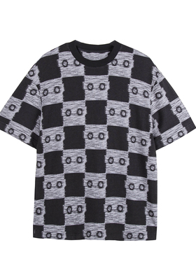夏季男士短袖T恤时尚棋盘格舒适圆领纯棉体恤衫22640/T2