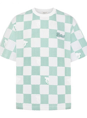 商场款男士短袖体恤时尚棋盘格小熊印花字母刺绣20310/T8