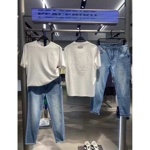 轻奢绣花(鸟)夏男士双面布时尚白色圆领短袖T恤上衣透气E2101/F6