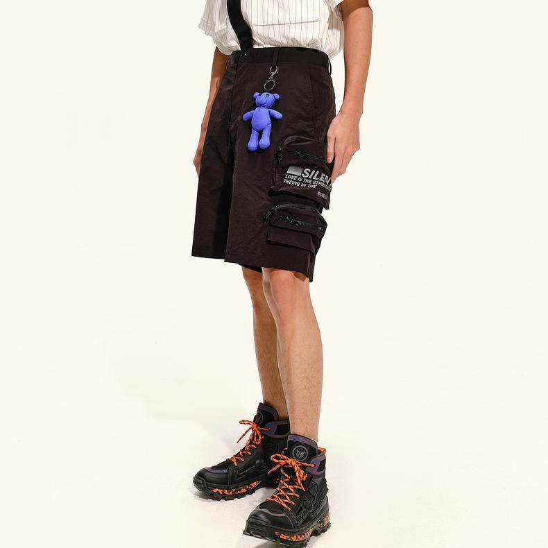 G家商场奥莱夏季男士潮流机能工装中裤黑色百搭多口袋五分裤765C