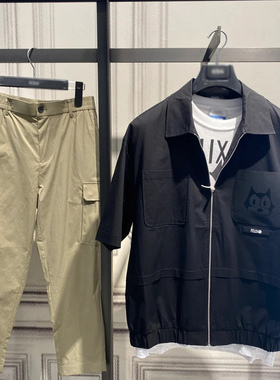 G家商场款春夏男菲力猫联名短袖衬衣黑色经典款拉链衬衫3543D/A26