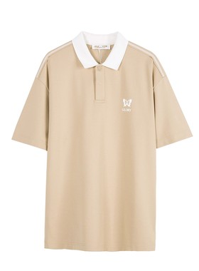 男装夏季短袖POLO衫新款时尚蝴蝶刺绣撞色翻领宽松保罗衫20850/T8