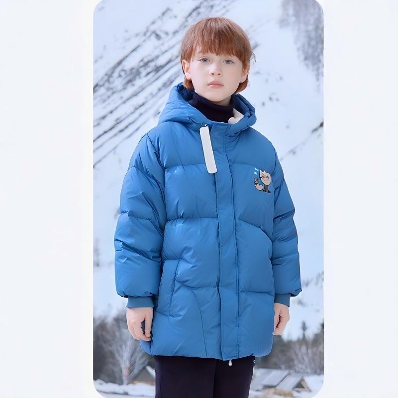 男童23冬款连帽中长款厚款羽绒服