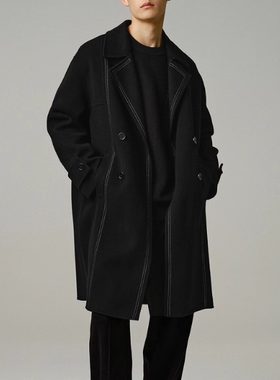 （鸟）秋冬男士澳洲绵羊毛双排扣大衣中长款双面呢外套C4512/K11