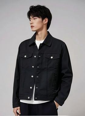G家商场款秋季男士时尚黑色牛仔夹克宽松工装休翻领外套1012H/H14