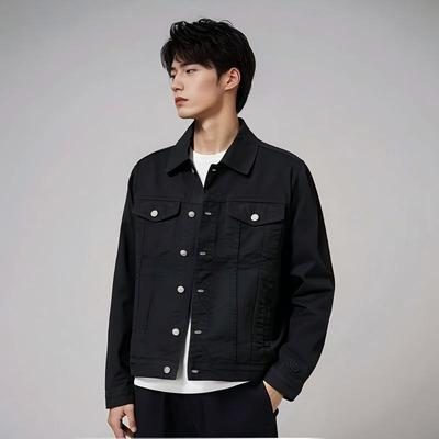 G家商场款秋季男士时尚黑色牛仔夹克宽松工装休翻领外套1012H/H14