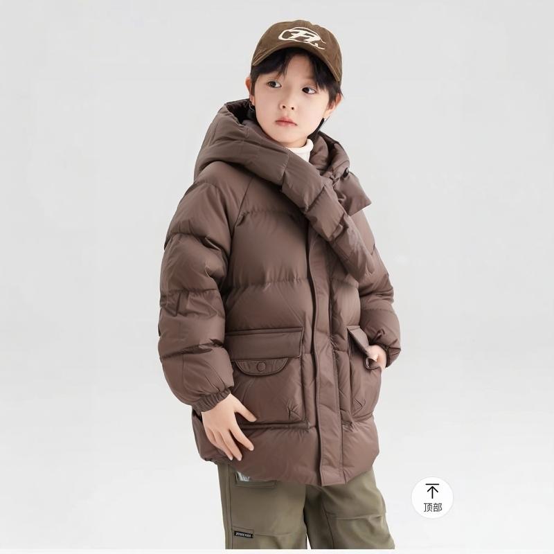 冬男女童中长款连帽羽绒服