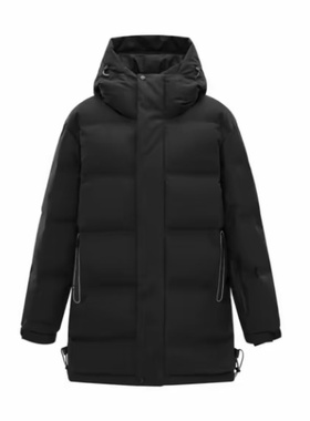 （鸟）冬季男士黑色连帽御寒羽绒服中长内里蓄热外套厚C4409/G2-4