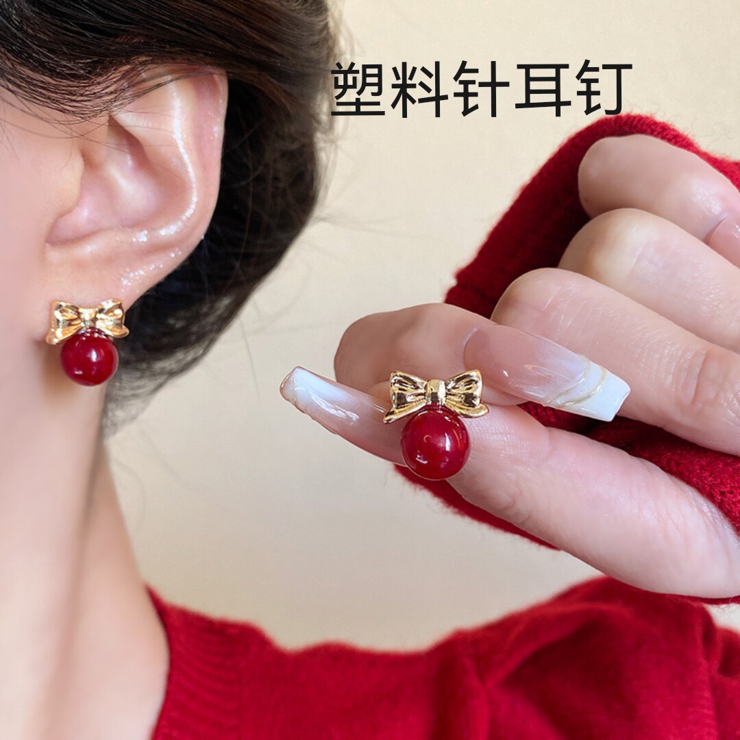 塑料针韩式简约蝴蝶珍珠耳钉时尚小众设计高级感耳环百搭轻奢耳饰