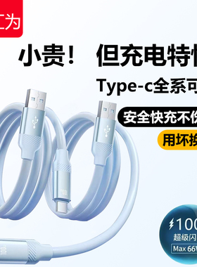 乐汇为1.0米-2.0米typec天蓝色6AUSB充电线快充线耐用适用华为安卓机型老人机充电线