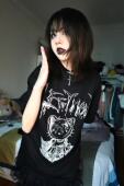 夏季 原创日系原宿风辣妹亚比印花短袖 黑色t恤暗黑朋克宽松上衣女
