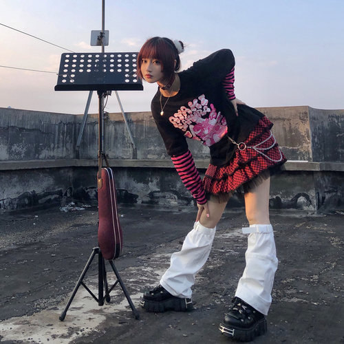 原创自制风软妹朋克格纹半身裙